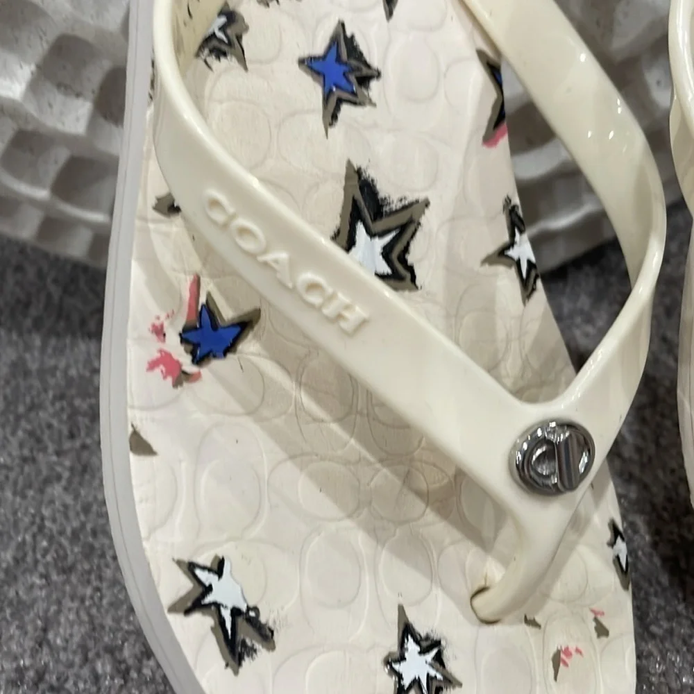 COACH ABBIGAIL STAR RUBBER SANDALS FLIP- FLOPS WHITE. Size 6